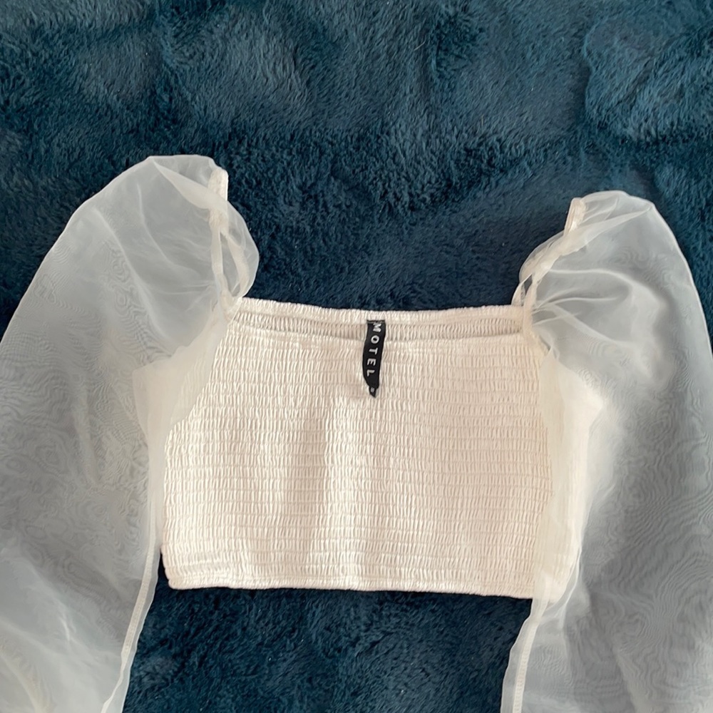 White crop top with sheer sleeves